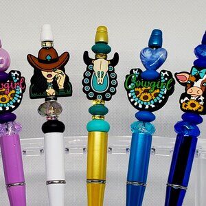 Yellow Turquoise Bull Horns Beaded Pen